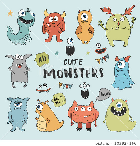Cute monsters set. Cartoon monsters collection. Vector illustration Cute monsters set. Cartoon monsters collection. Vector illustration 103924166