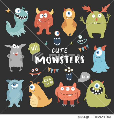 Cute monsters set. Cartoon monsters collection. Vector illustration Cute monsters set. Cartoon monsters collection. Vector illustration 103924168