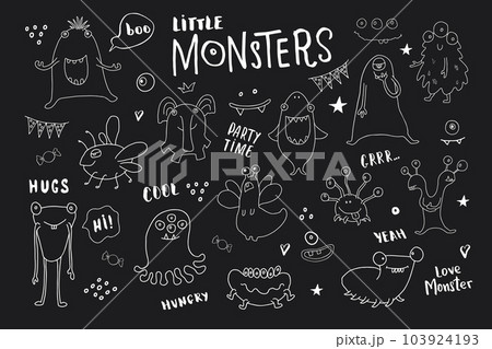 Cute monsters set. Cartoon monsters collection. Vector illustration Cute monsters set. Cartoon monsters collection. Vector illustration 103924193