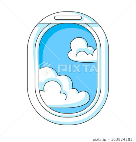 Airplane window with clouds. Travel illustration and tourism item. 103924283