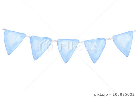 Blue flags for boy kids room. Hand drawn watercolor illustration isolated on white background. For gender reveal party, baby shower, children's design, newborn products 103925003