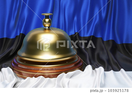 Reception bell on the Estonian flag background, 3D rendering 103925178