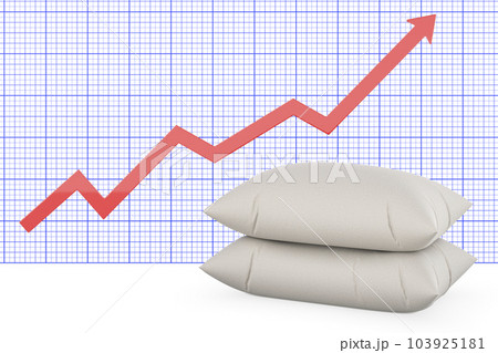 White pillows with growing chart, 3D rendering 103925181