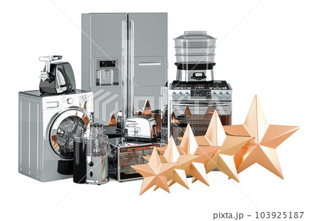 Kitchen and home appliance with five golden stars, 3D rendering Kitchen and home appliance with five golden stars, 3D rendering 103925187