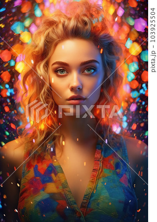 Woman portrait with magical colored lights, generative AI, AI generated Woman portrait with magical colored lights, generative AI, AI generated 103925504