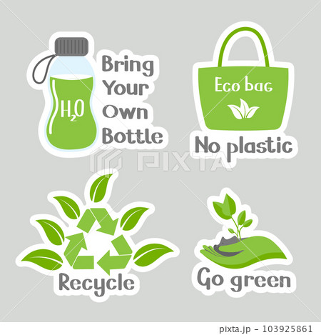Set of environmental awareness stickers with slogan. Flat design eco concepts collection. Icons, vector Set of environmental awareness stickers with slogan. Flat design eco concepts collection. Icons, vector 103925861