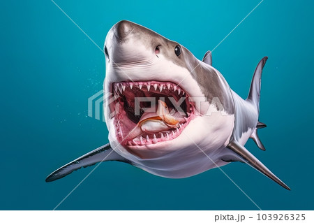 Model of a dangerous predatory white shark with prey in mouth AI 103926325