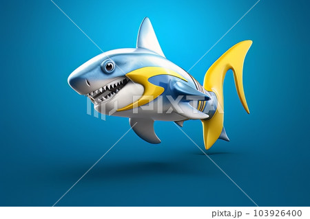 Shark In Abstract Colorful Background. 3D Illustration. Fantasy