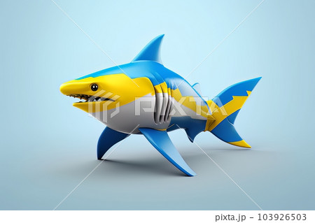 Cartoon 3D image of a shark on a blue background isolated AI 103926503