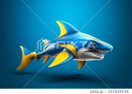 Cartoon 3D image of a shark on a blue background isolated AI 103926536