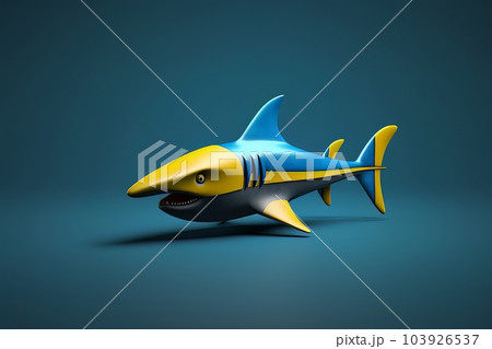 Cartoon 3D image of a shark on a blue background isolated AI 103926537