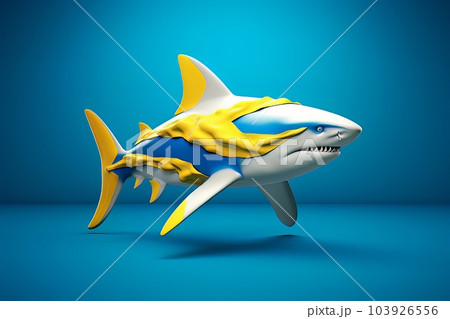 Cartoon 3D image of a shark on a blue background isolated AI 103926556