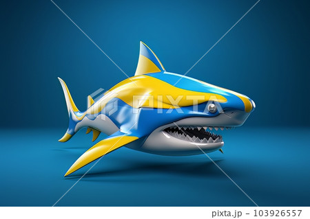 Cartoon 3D image of a shark on a blue background isolated AI 103926557