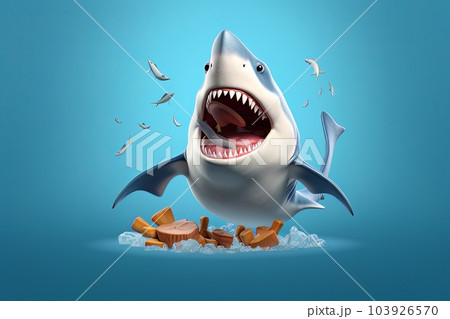 Cartoonish shark head model isolated on blue background isolated AI 103926570