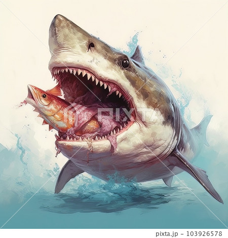 Model of a dangerous predatory white shark with prey in mouth AI Model of a dangerous predatory white shark with prey in mouth AI 103926578