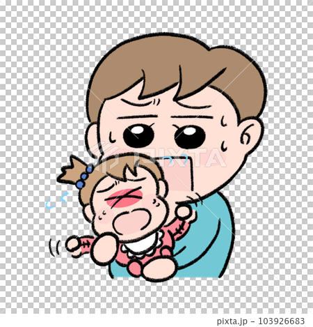 Dad comforts a crying baby 103926683