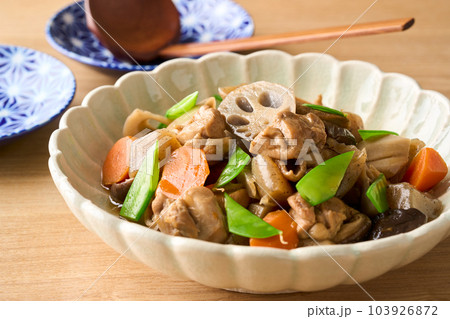 器に盛り付けた筑前煮 器に盛り付けた筑前煮 103926872