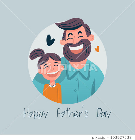 Cartoon Flat Characters - Father and His Little Daughter. Happy Smiling, Hugging People Couple - Dad, Daughter. Daddy s Daughter in His Arms Hugs. Family, Fathers Day Concept. Vector Illustration 103927338