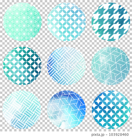Light blue round Japanese pattern pattern set 103928460