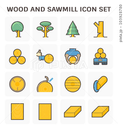 Wood, sawmill industry vector icon set design. 103928780