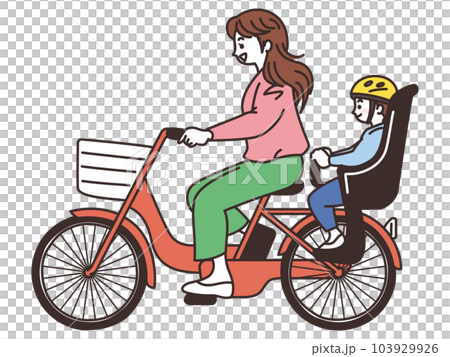 Mother riding a bicycle with a little boy 103929926