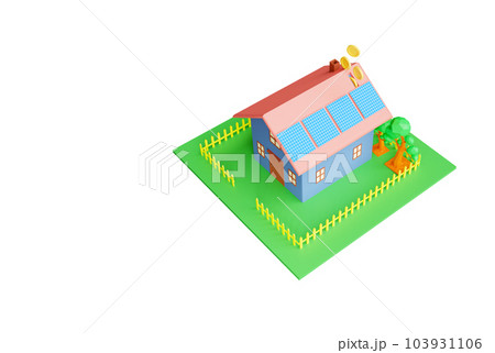 3d rendering Isometric house with solar panels on the roof concept 103931106