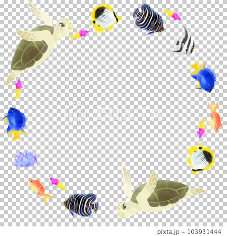 Colorful decoration material of sea turtle and tropical fish Colorful decoration material of sea turtle and tropical fish 103931444