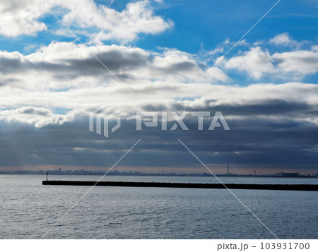 東京スカイツリーと東京湾の海岸風景 東京スカイツリーと東京湾の海岸風景 103931700