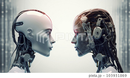 向かい合う人工知能を搭載したAIヒューマノイド「AI生成画像」 向かい合う人工知能を搭載したAIヒューマノイド「AI生成画像」 103931869