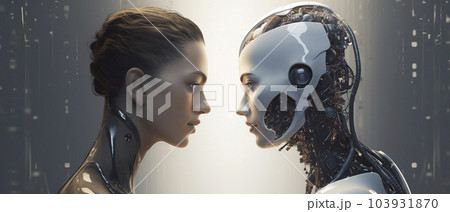向かい合う人工知能を搭載したAIヒューマノイド「AI生成画像」 向かい合う人工知能を搭載したAIヒューマノイド「AI生成画像」 103931870