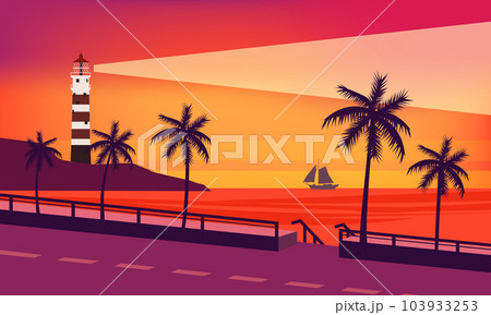 Banner Lighthouse tower, beacon, road tropical seashore ocean 103933253