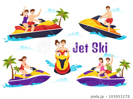People Ride Jet Ski Vector Illustration Summer Vacation Recreation, Extreme Water Sports and Resort Beach Activity in Hand Drawn Flat Cartoon Template People Ride Jet Ski Vector Illustration Summer Vacation Recreation, Extreme Water Sports and Resort Beach Activity in Hand Drawn Flat Cartoon Template 103933278