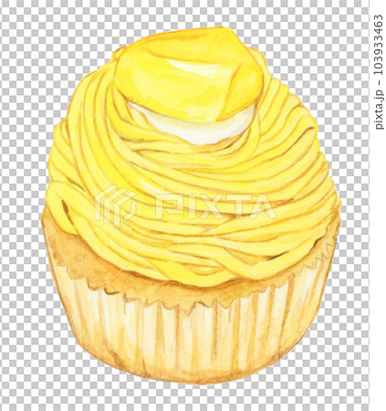 手描き水彩の昔ながらの黄色いモンブランのイラスト 手描き水彩の昔ながらの黄色いモンブランのイラスト 103933463