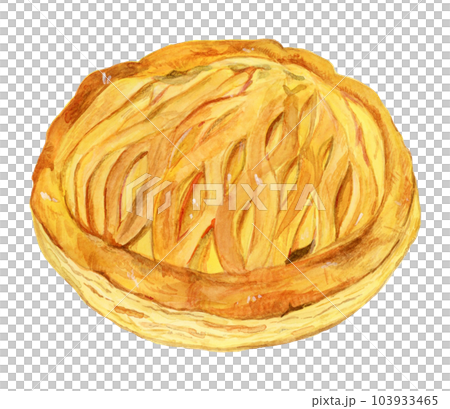 手描き水彩の丸いホールのアップルパイのイラスト 103933465