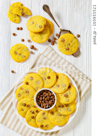 chocolate chip lemon yellow cookies on a plate chocolate chip lemon yellow cookies on a plate 103933521