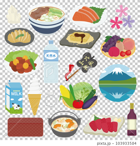 山梨県の名物のイラストセット 103933584