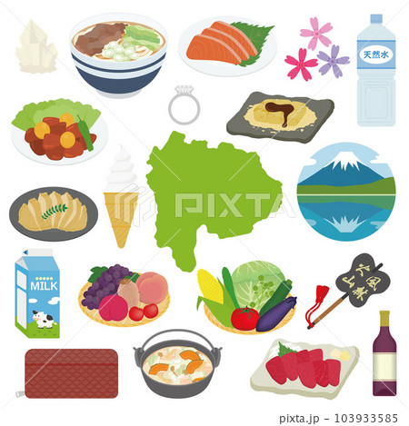 山梨県の名物のイラストセット 103933585