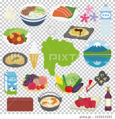 山梨県の名物のイラストセット 103933585