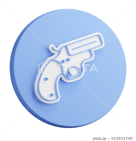 3D button rendering of emergency signal gun. Weapon to launch signal projectiles. Realistic blue white PNG illustration isolated on transparent background 103933740