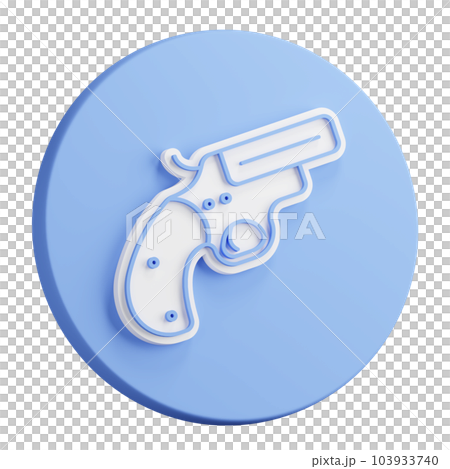 3D button rendering of emergency signal gun. Weapon to launch signal projectiles. Realistic blue white PNG illustration isolated on transparent background 103933740