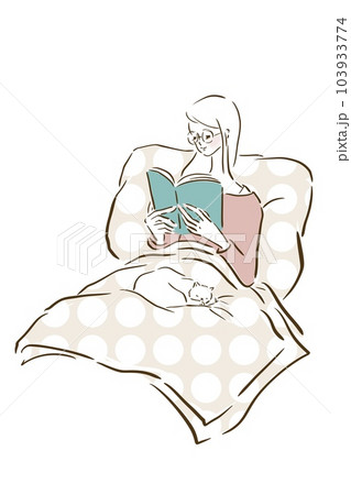 パリジェンヌ　女の子　おしゃれ　イラスト　ファッション　読書　めがね　ねこ 103933774