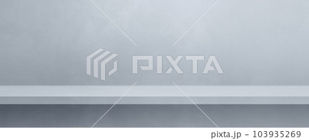 Empty shelf on a light grey concrete wall. Background template. Horizontal banner mockup 103935269