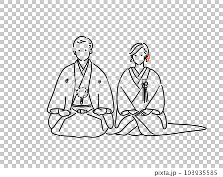 和装の新郎新婦　ブラック 103935585