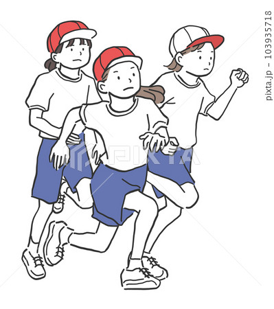 運動会の徒競走で競い合う女の子のイラスト素材 103935718