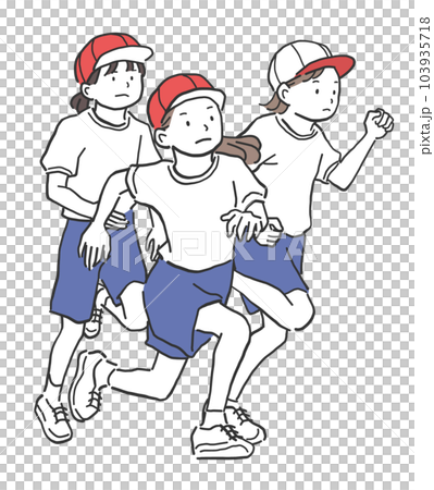 運動会の徒競走で競い合う女の子のイラスト素材 103935718
