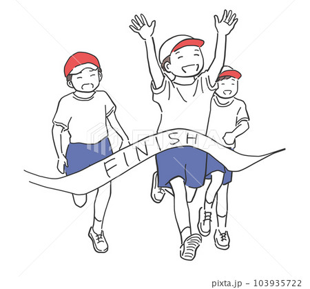 運動会の徒競走でゴールをする子どものイラスト素材 103935722