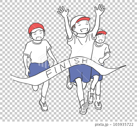 運動会の徒競走でゴールをする子どものイラスト素材 103935722