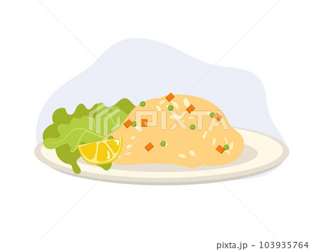 Fried rice in plate. Asian egg fried rice. food. Flat vector cartoon illustration Fried rice in plate. Asian egg fried rice. food. Flat vector cartoon illustration 103935764