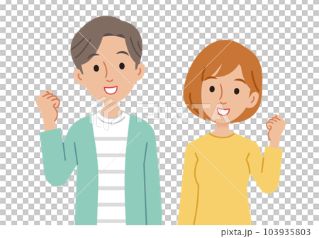 ガッツポーズをする男女 103935803