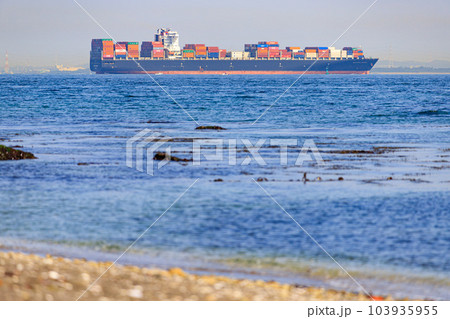 猿島の海岸から見えた貨物船 103935955